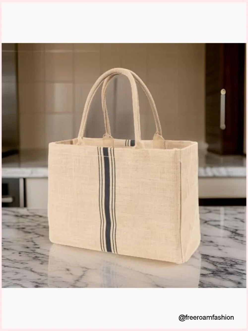 Jute Market Tote Bag with Zipper Pocket, Reusable Grocery Shopping Bag